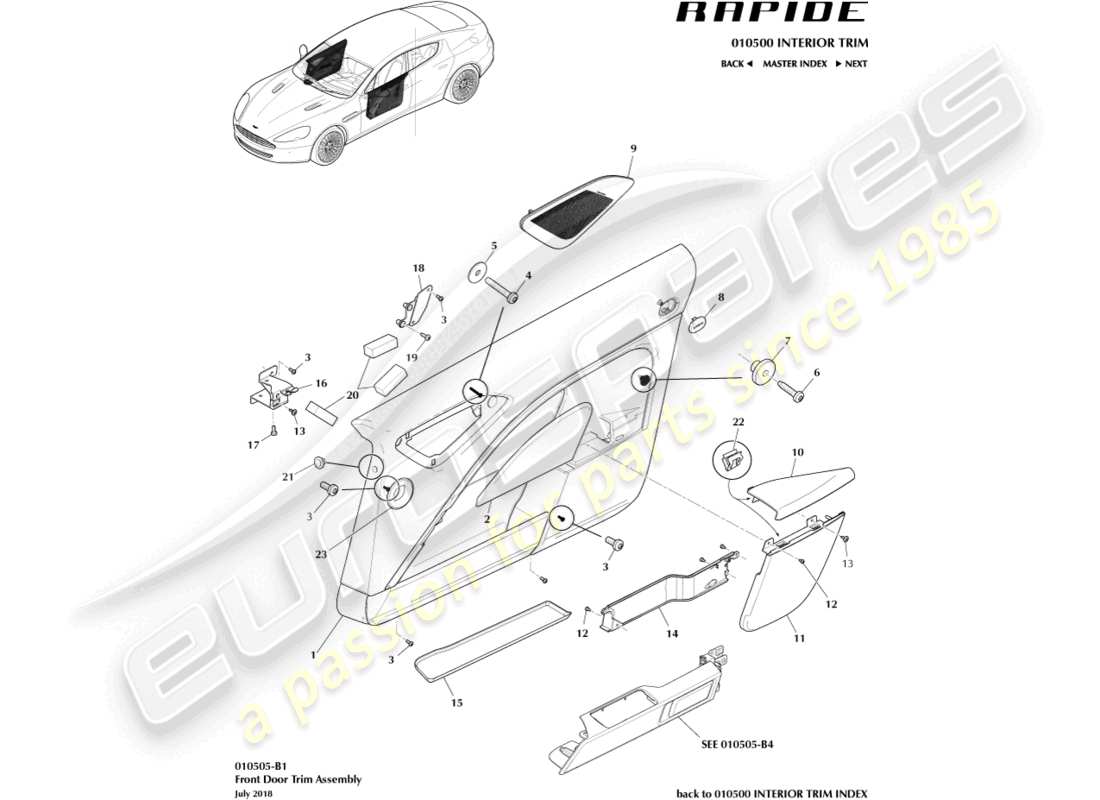 aston martin rapide (2011) front door trim panel part diagram