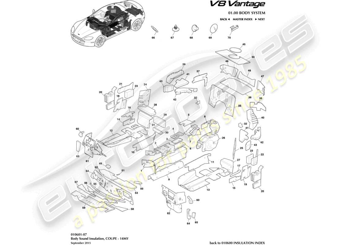 aston martin v8 vantage (2006) body insulation, coupe, 14my part diagram