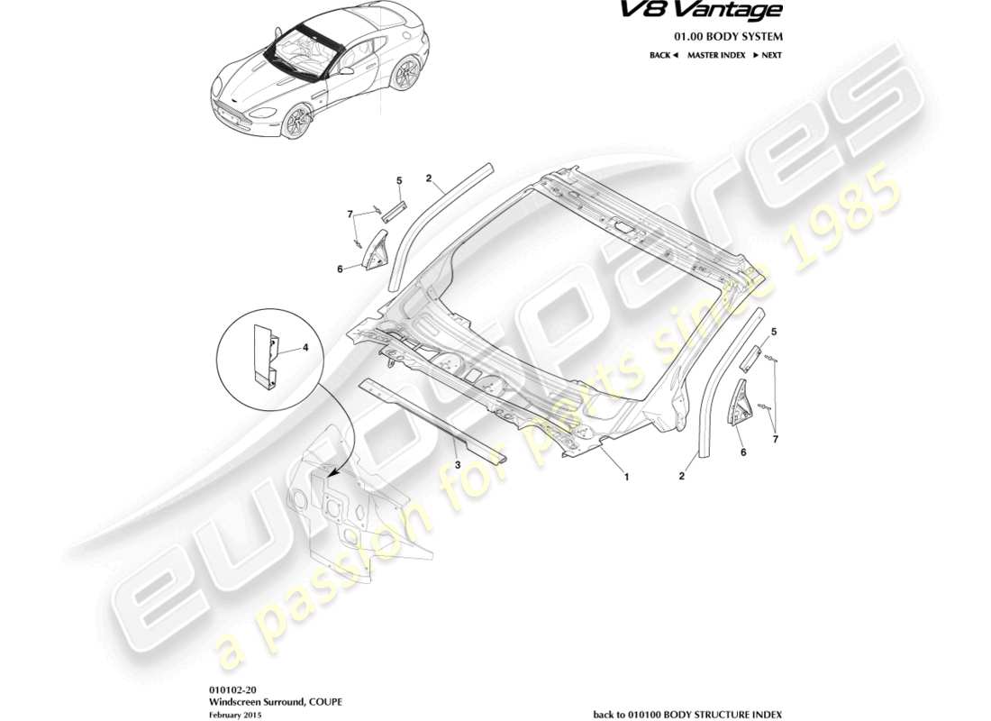 aston martin v8 vantage (2009) body dash and cowl, coupe part diagram