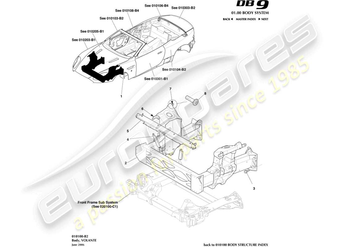 aston martin db9 (2007) body, volante part diagram