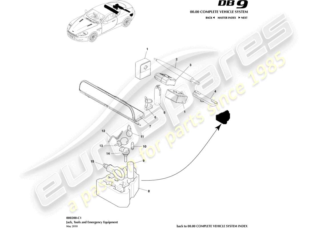 aston martin db9 (2007) emergency equipment part diagram