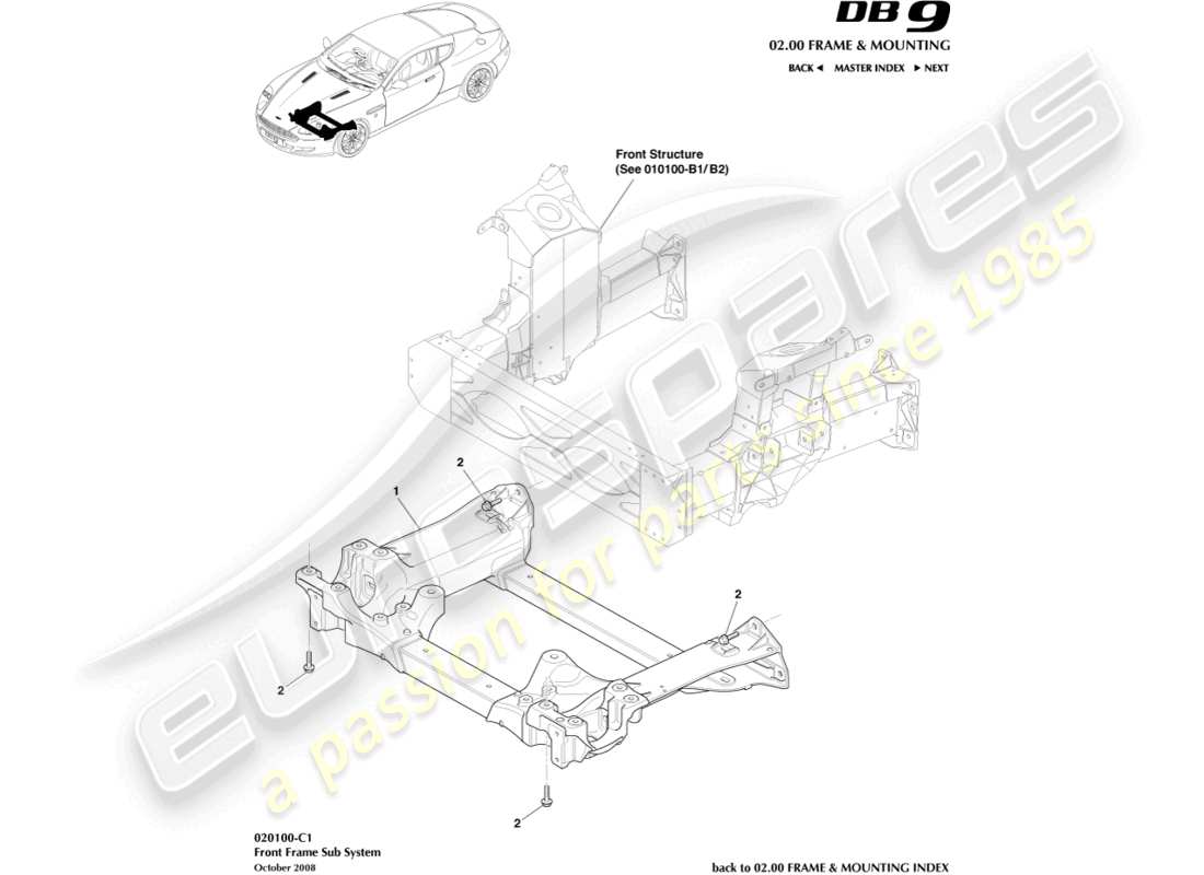 aston martin db9 (2007) front subframe part diagram