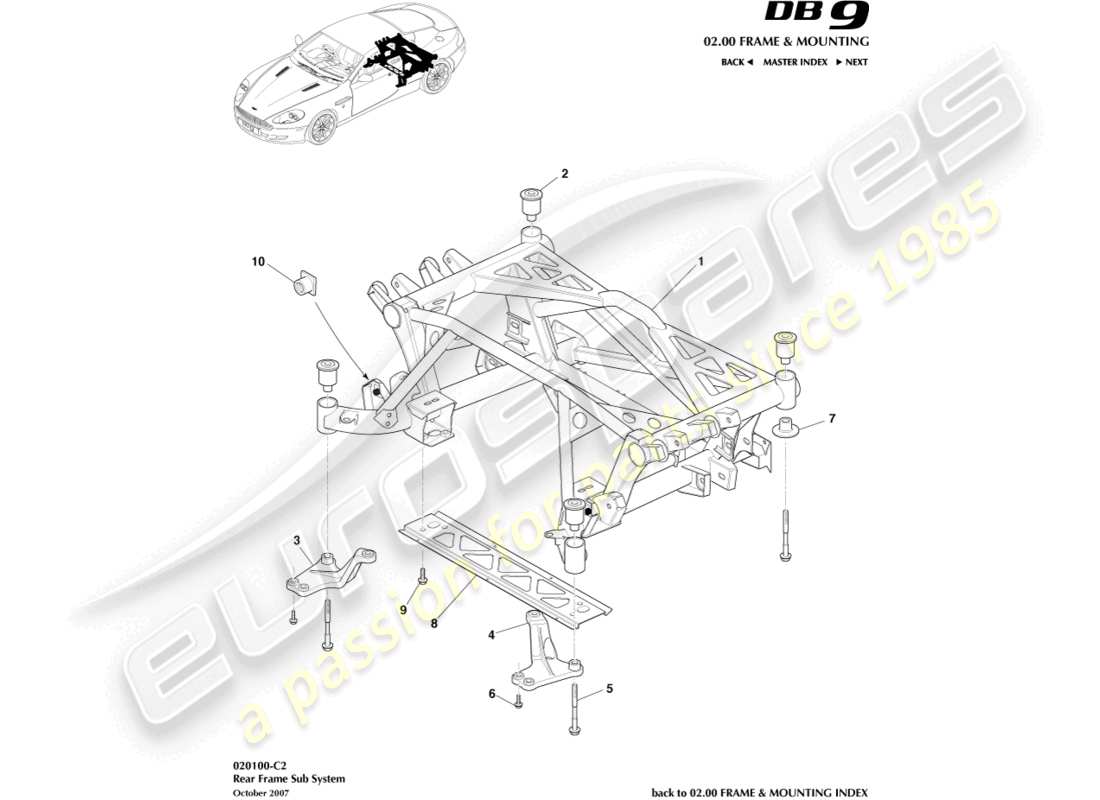 aston martin db9 (2007) rear subframe part diagram