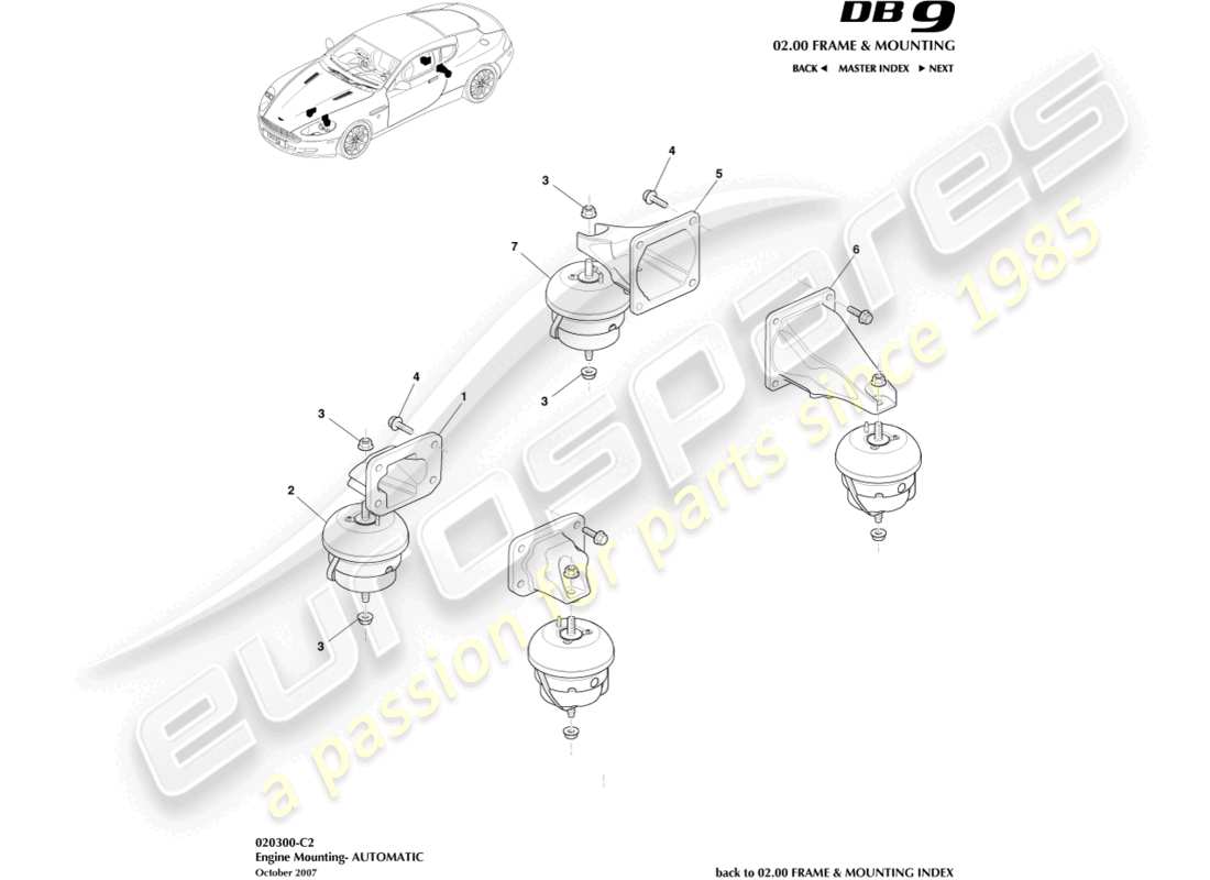 aston martin db9 (2012) engine mounting, automatic part diagram