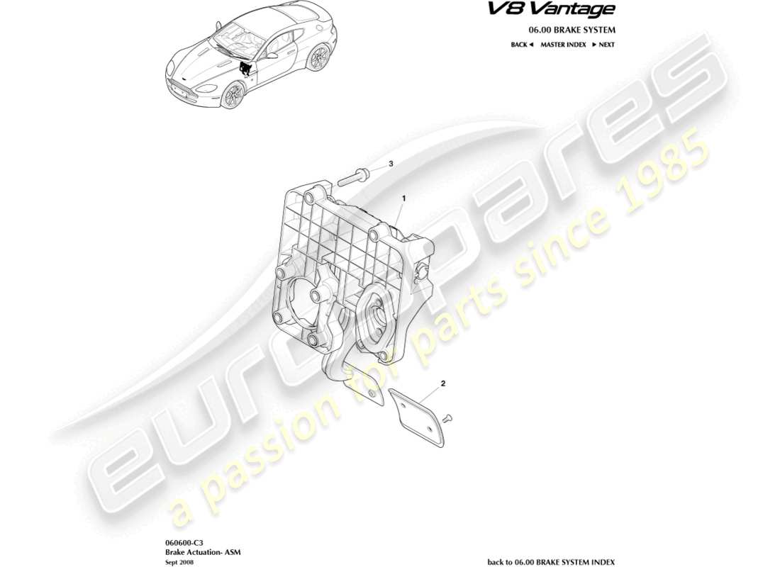 aston martin v8 vantage (2013) brake actuator assembly, asm part diagram