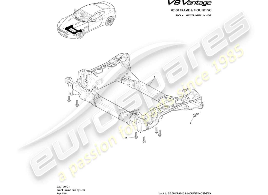 aston martin v8 vantage (2012) front subframe part diagram