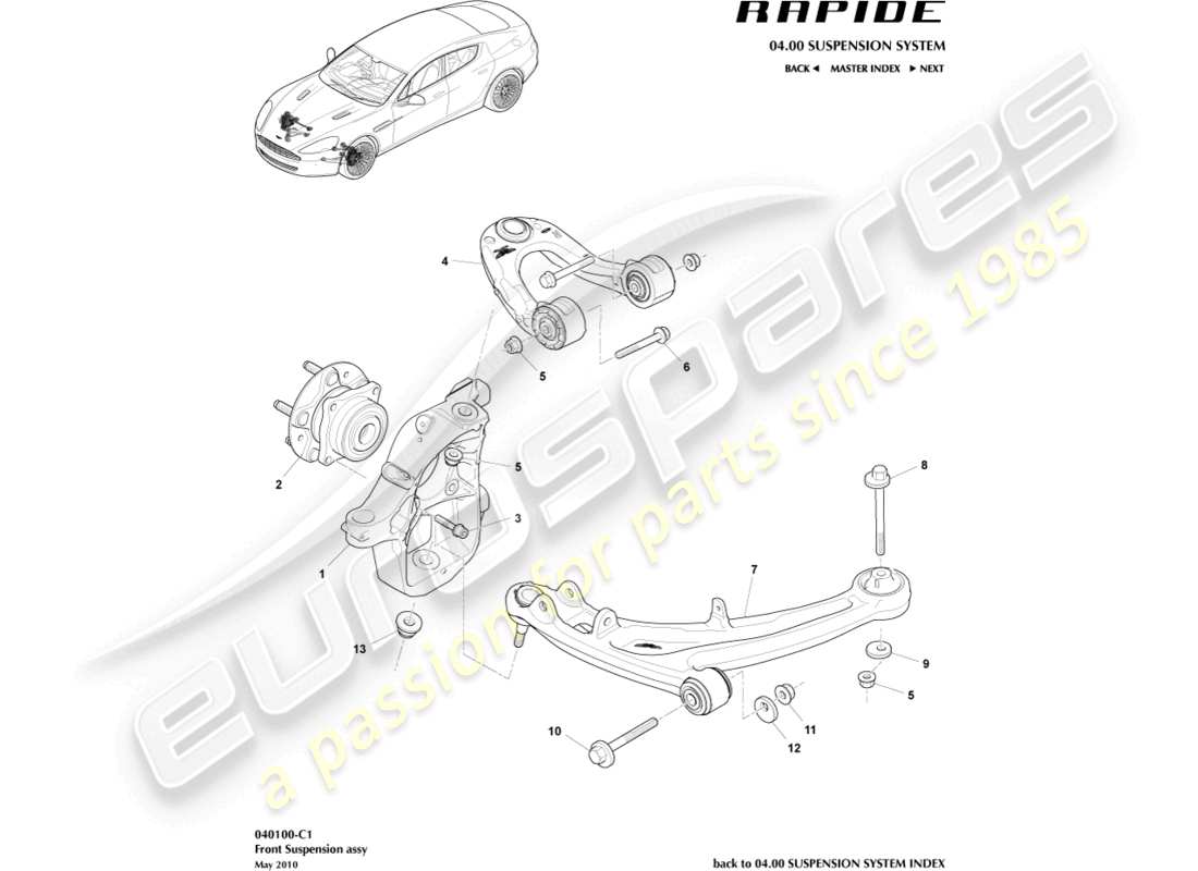 aston martin rapide (2011) front suspension assembly part diagram