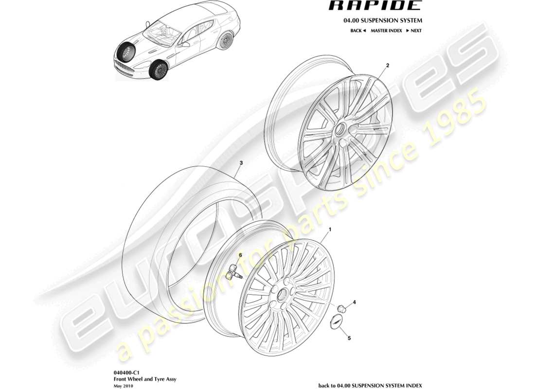 aston martin rapide (2011) wheels & tyres, front to 13my part diagram