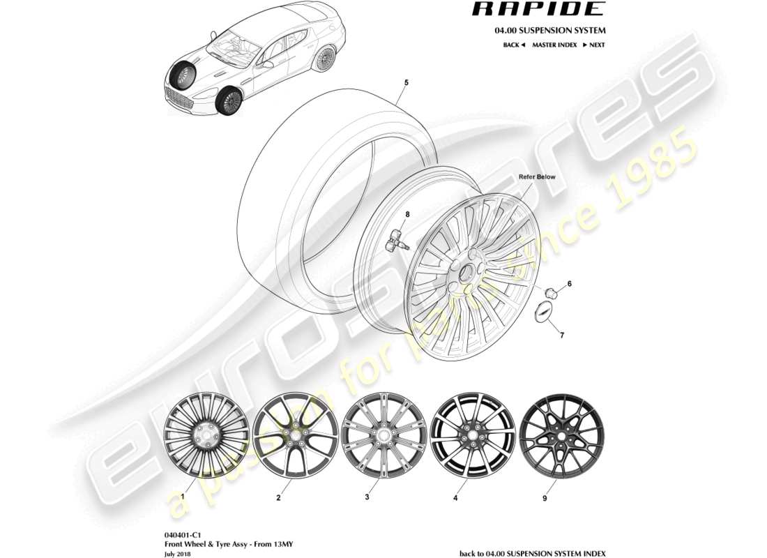 aston martin rapide (2011) wheel & tyres, front from 13my part diagram