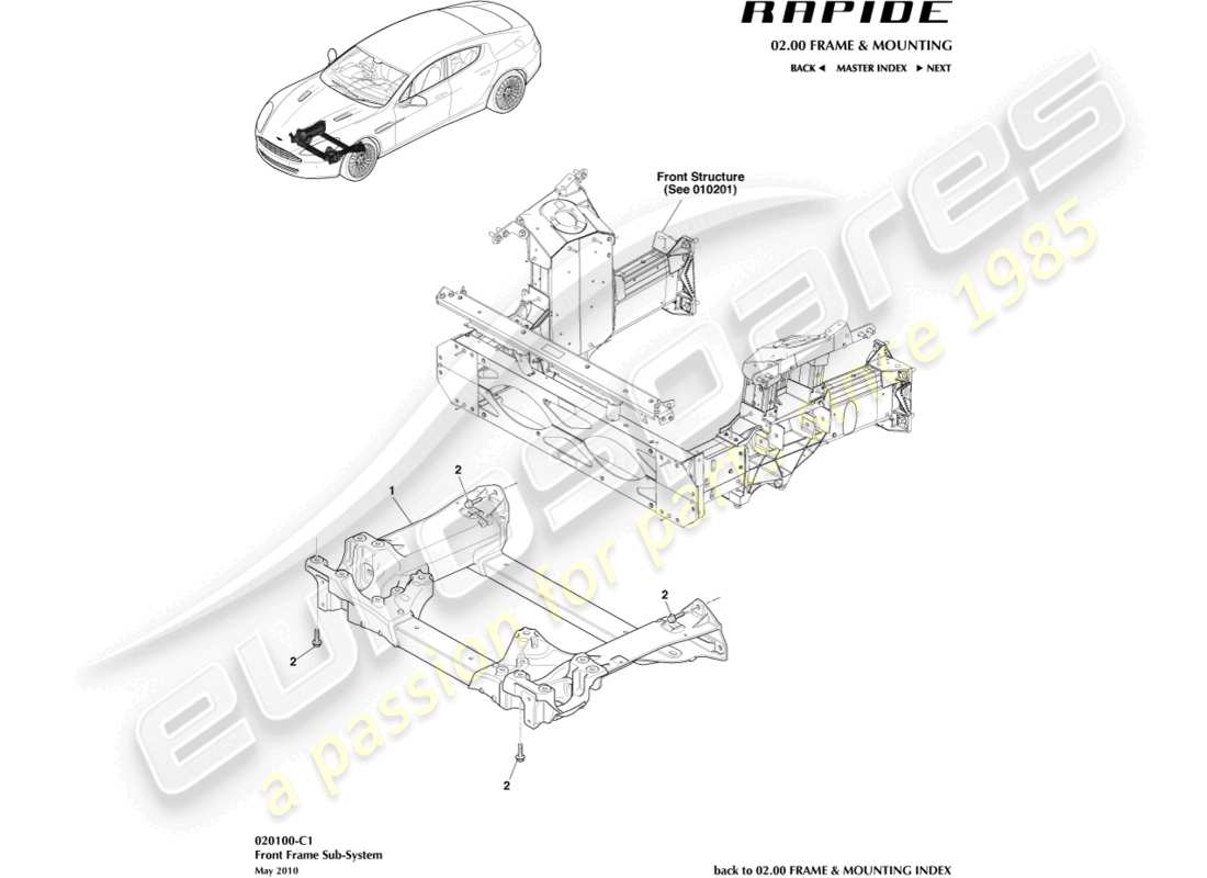 aston martin rapide (2010) front subframe parts diagram