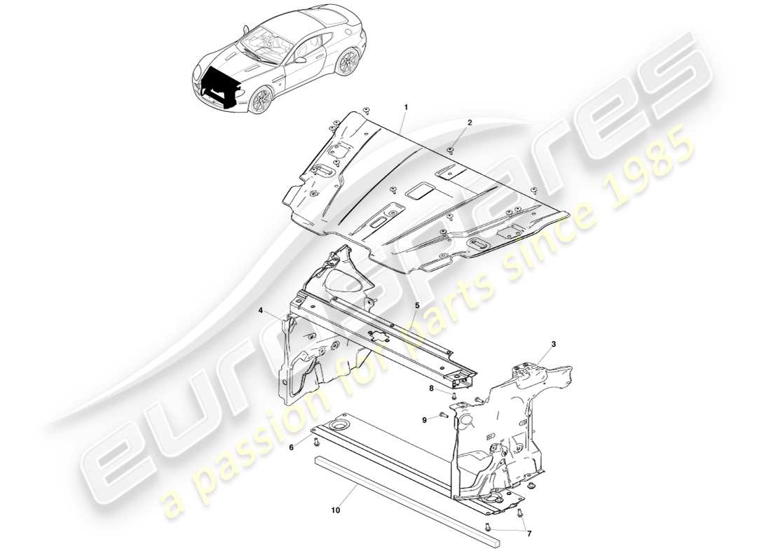 aston martin v8 vantage (2007) grille opening panel part diagram