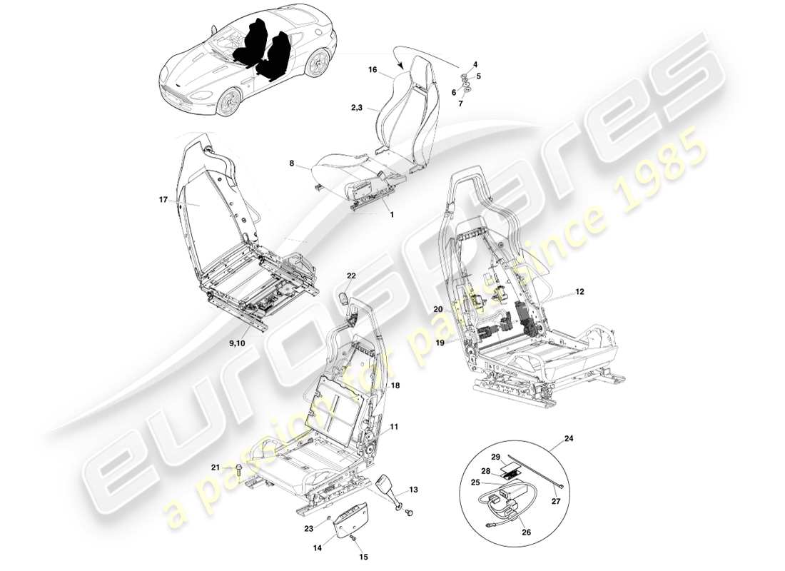 aston martin v8 vantage (2007) front seat part diagram