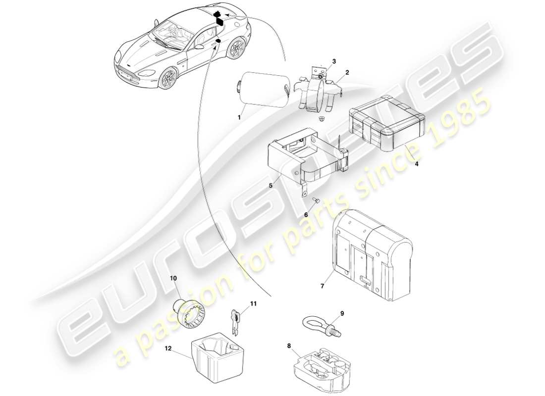 aston martin v8 vantage (2007) emergency equipment part diagram