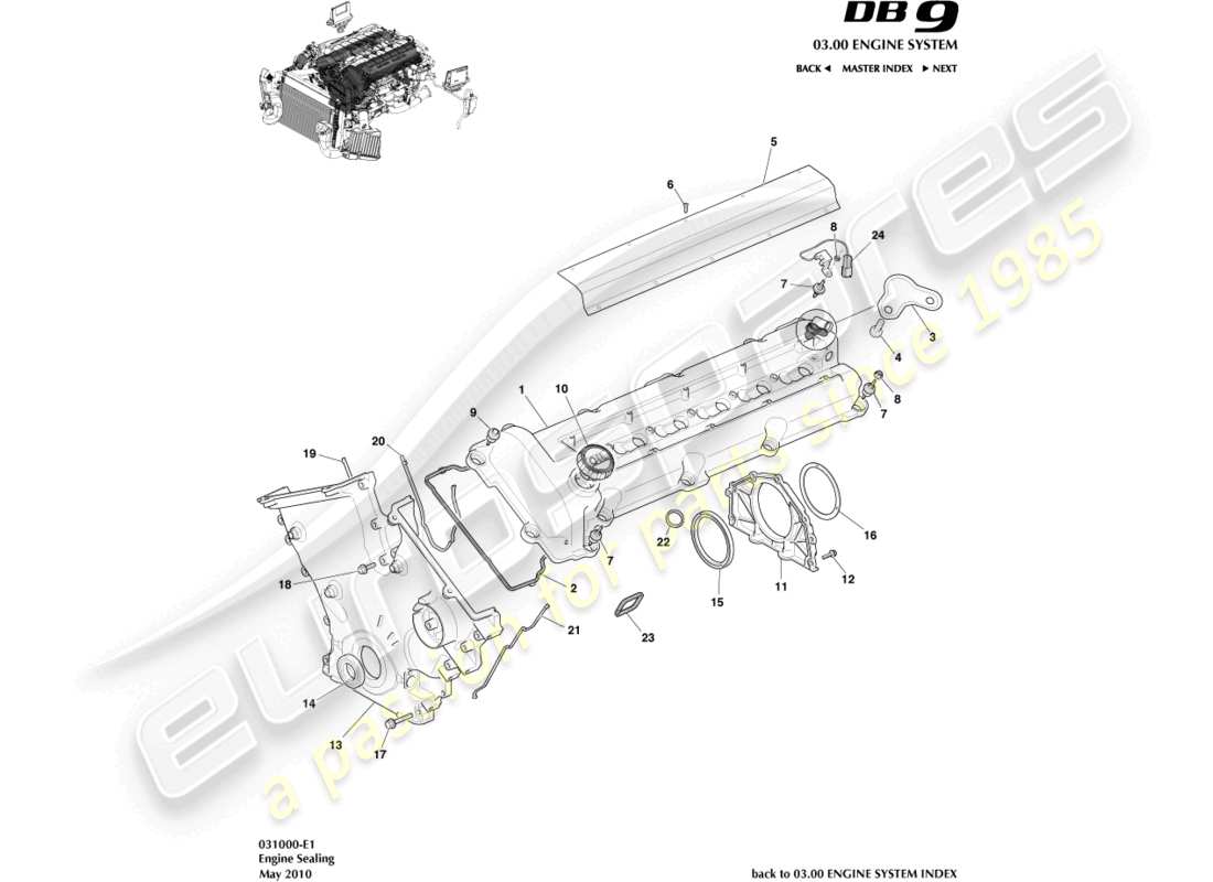 aston martin db9 (2004) engine sealing parts diagram