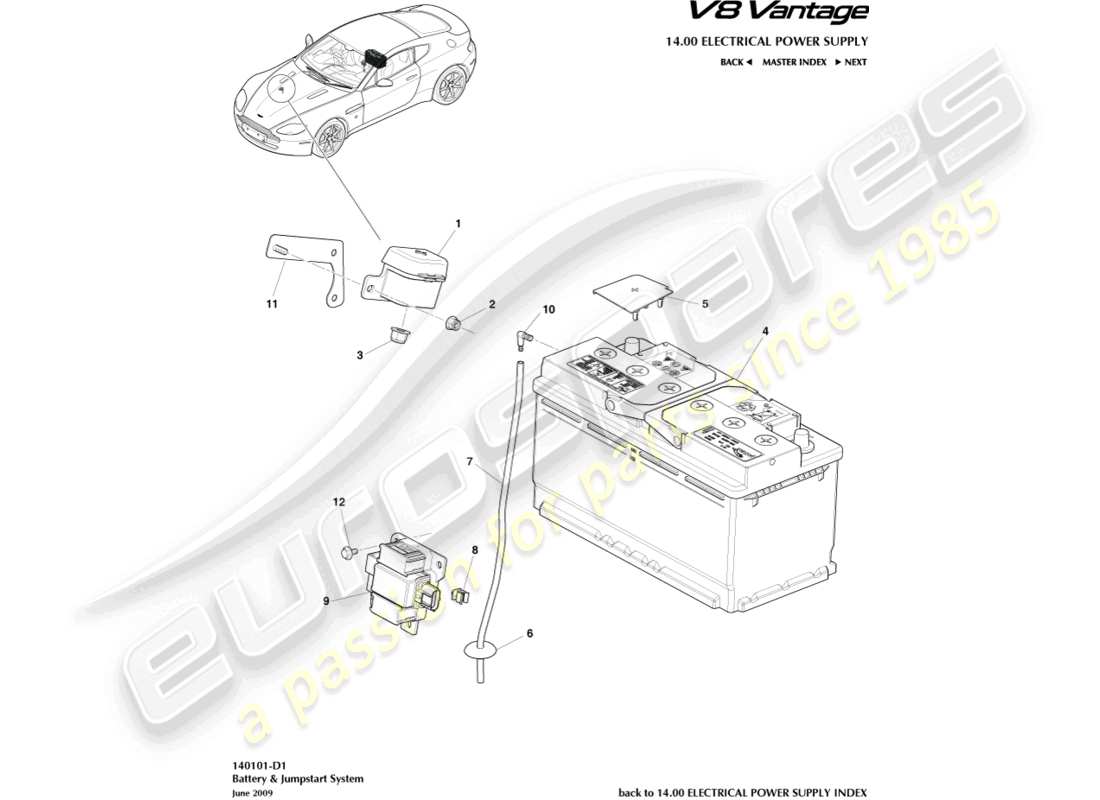 aston martin v8 vantage (2016) battery part diagram