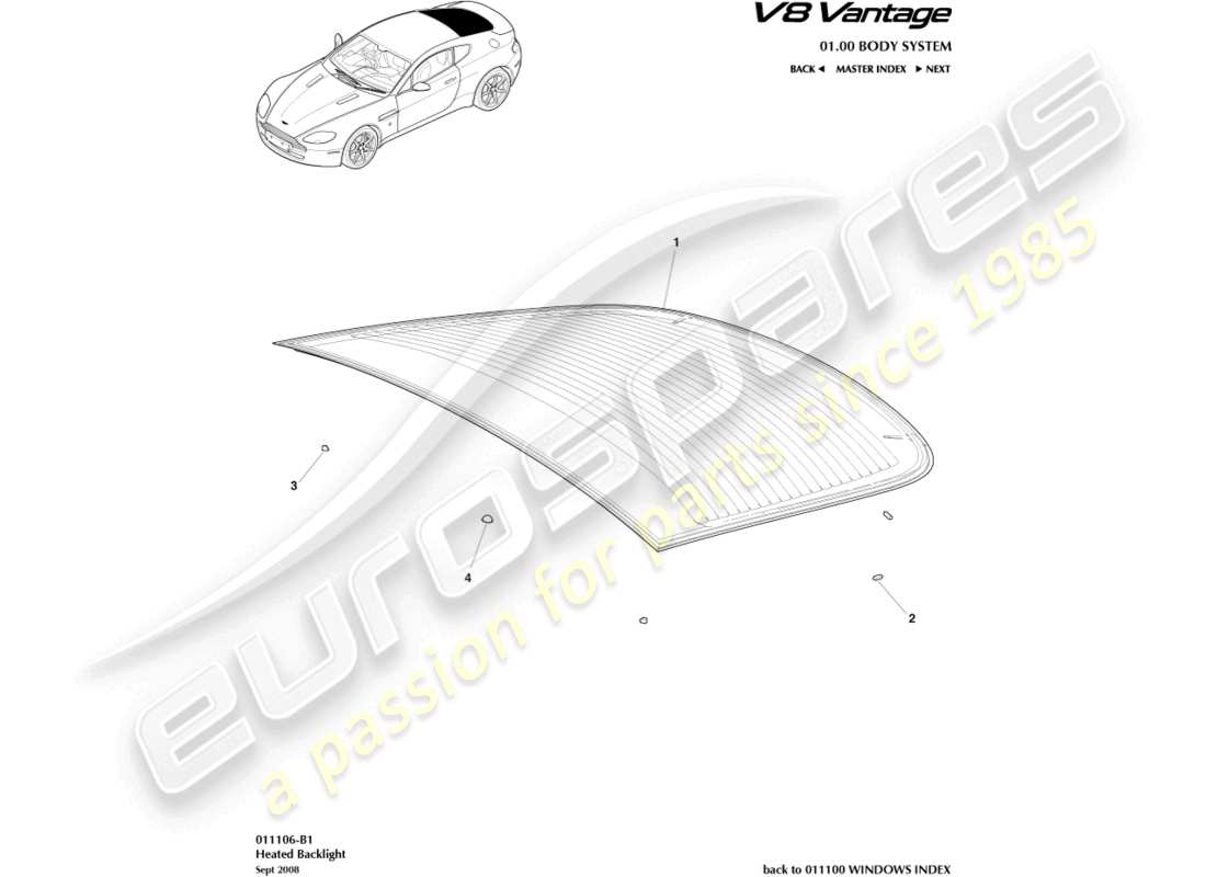 aston martin v8 vantage (2012) rear windscreen part diagram