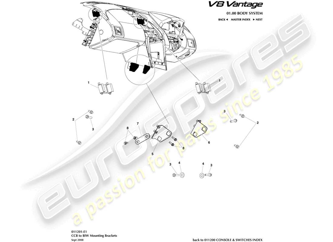 aston martin v8 vantage (2016) ccb to biw brackets part diagram