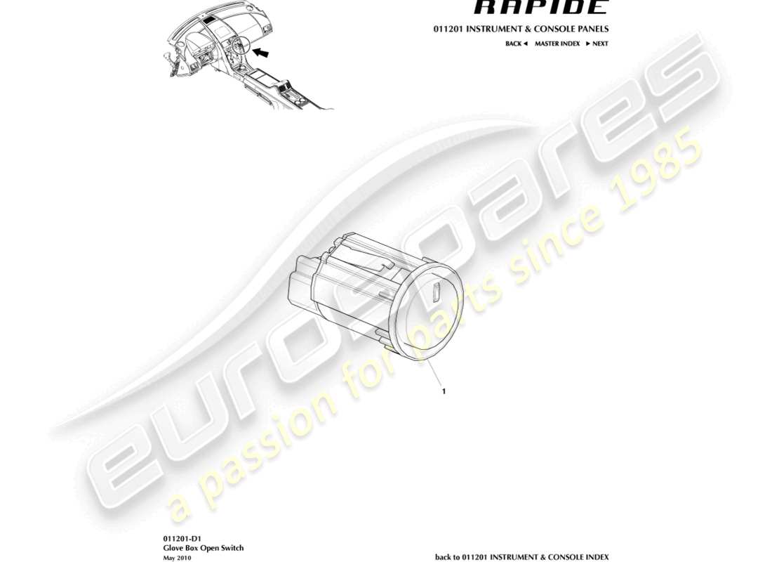 aston martin rapide (2019) glove box switch part diagram