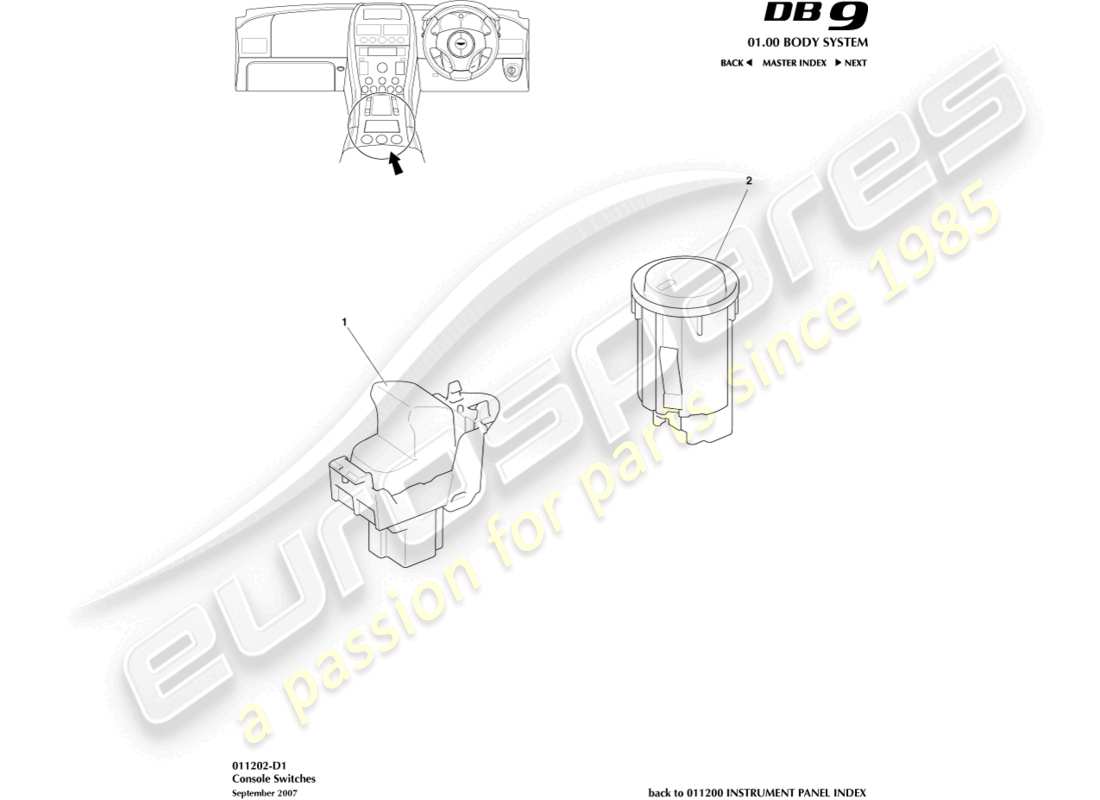 aston martin db9 (2007) console switches part diagram