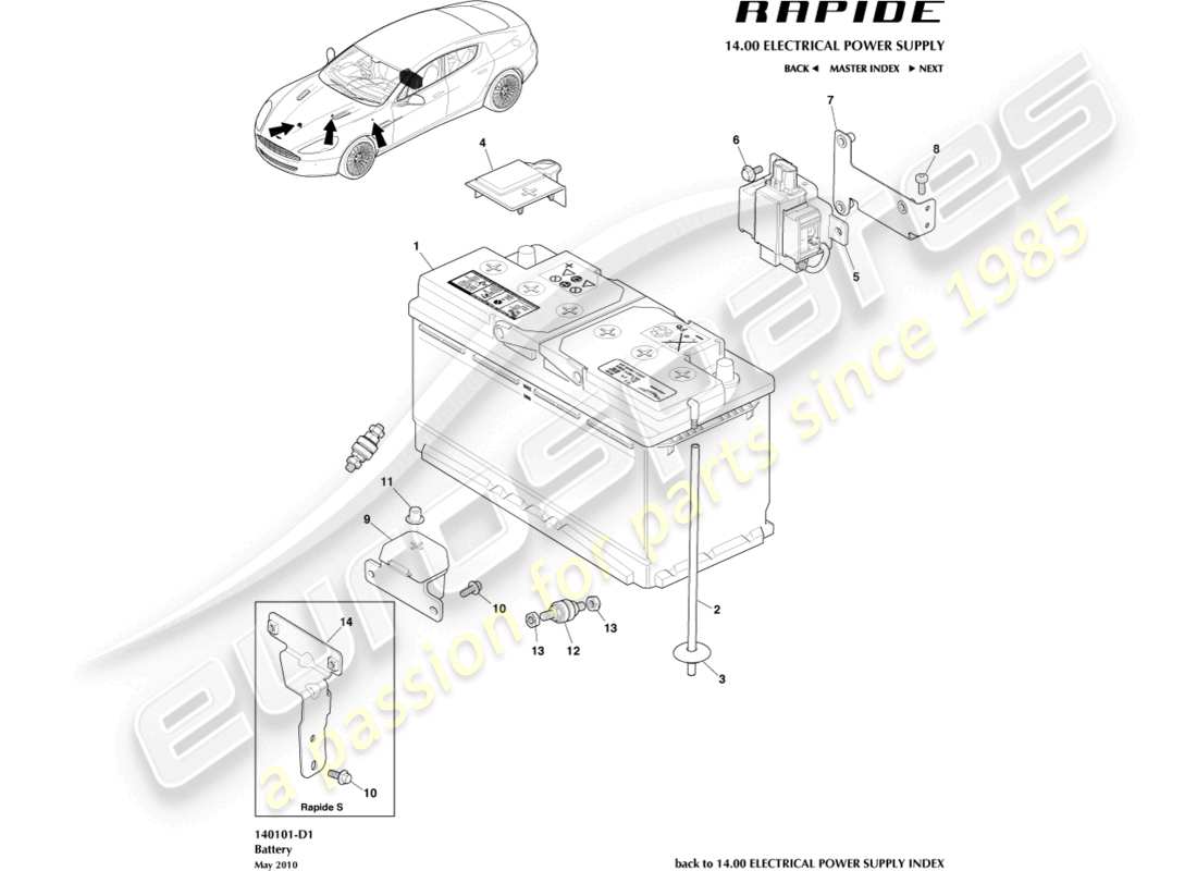 aston martin rapide (2011) battery part diagram