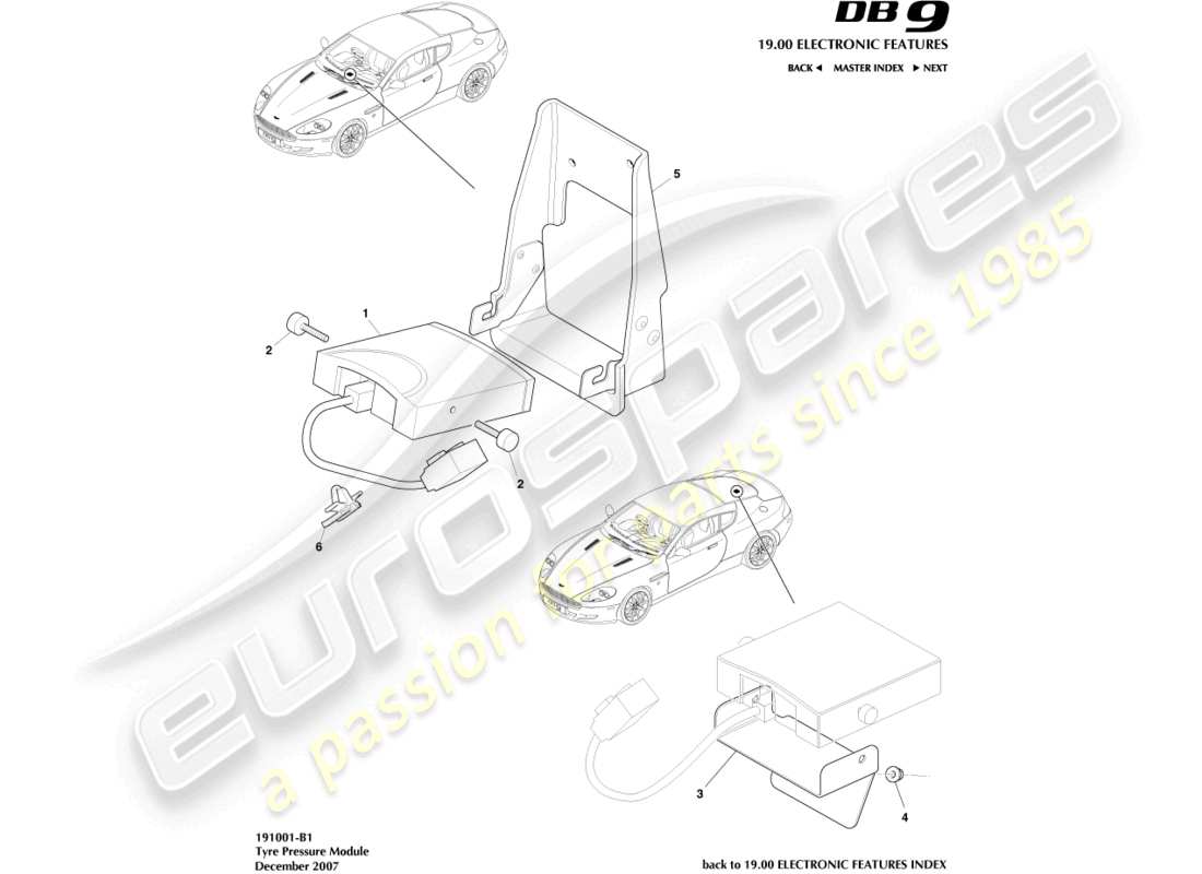 aston martin db9 (2011) tyre pressure module part diagram