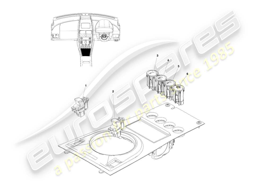 aston martin v8 vantage (2007) console switches, coupe, rhd part diagram