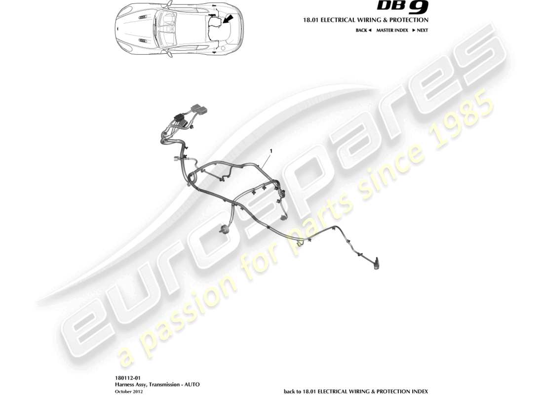 aston martin db9 (2014) transmission harness part diagram