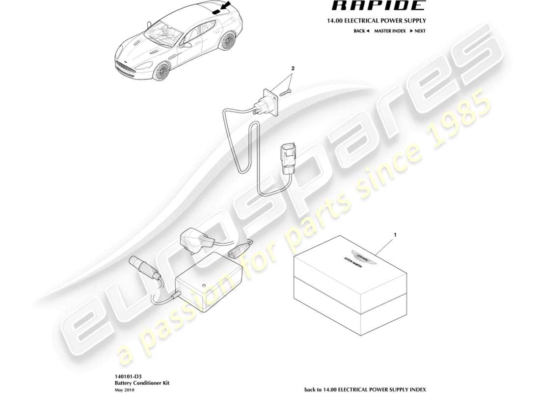 aston martin rapide (2010) battery conditioner kit parts diagram