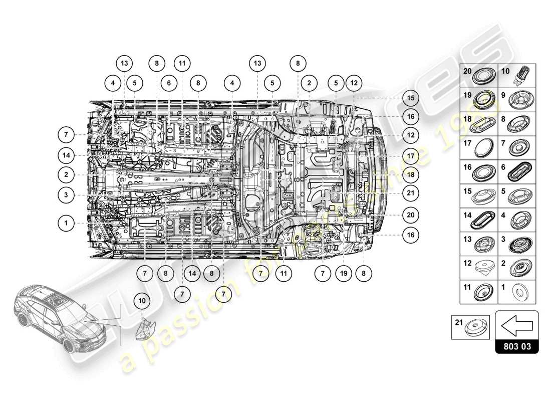 lamborghini urus (2020) sealing plug set part diagram