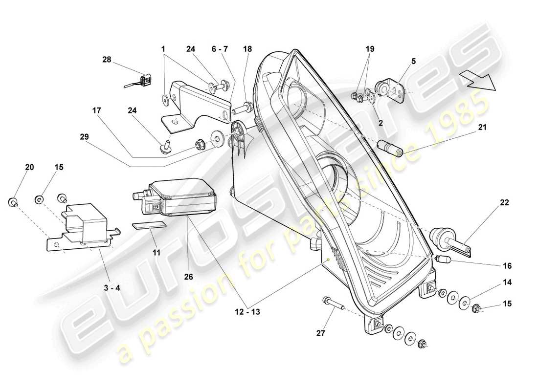 lamborghini gallardo coupe (2006) gas discharge headlight parts diagram