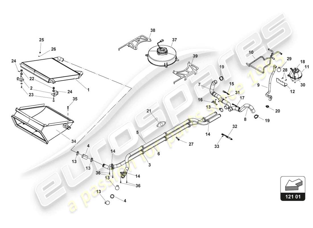 lamborghini gt3 evo (2018) water cooling part diagram