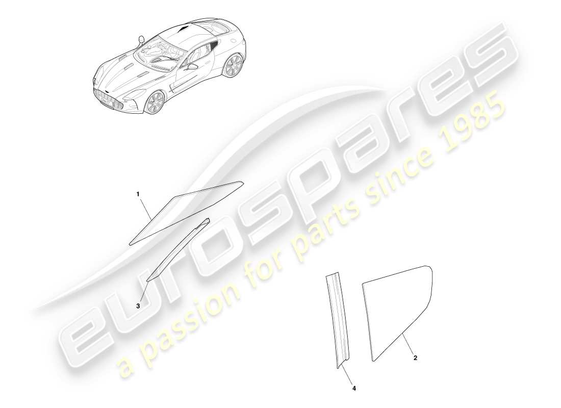 aston martin one-77 (2011) rear quarter glass part diagram