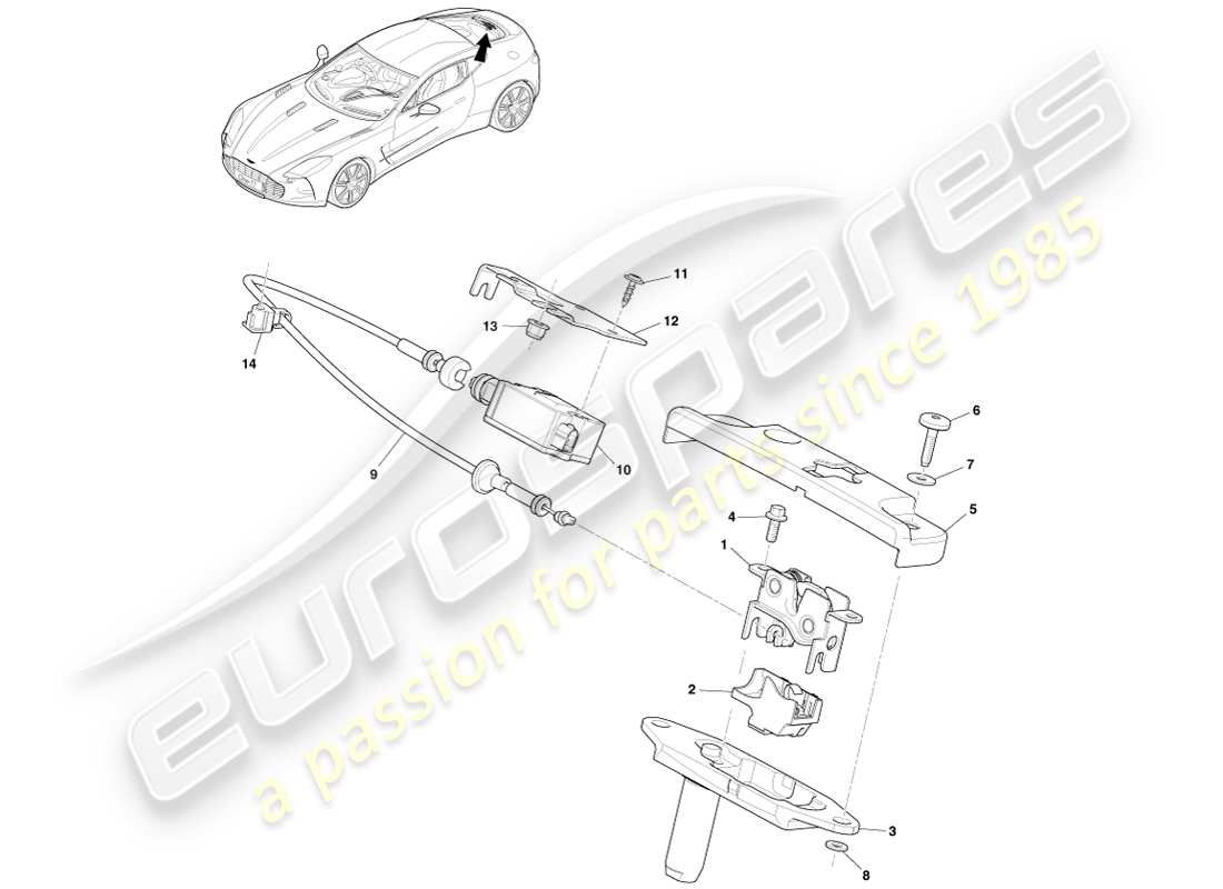 aston martin one-77 (2011) rear windscreen latch part diagram