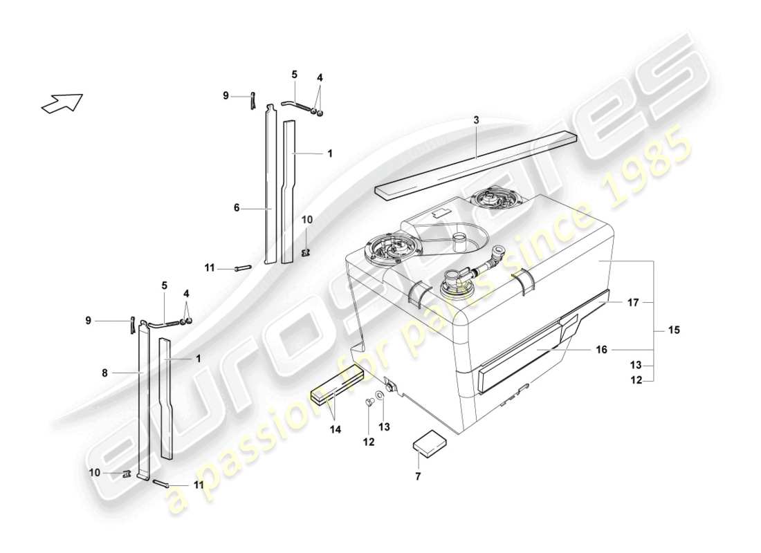 lamborghini lp640 coupe (2008) fuel tank with attachments parts diagram