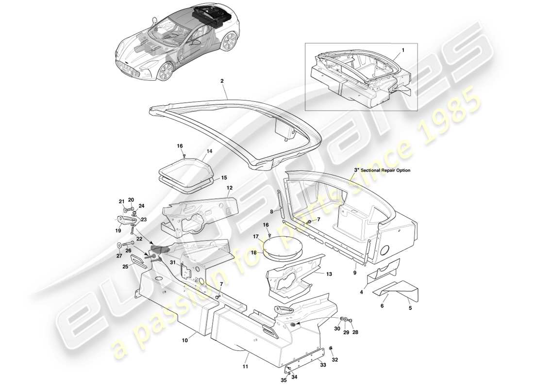 aston martin one-77 (2011) rear trunk part diagram