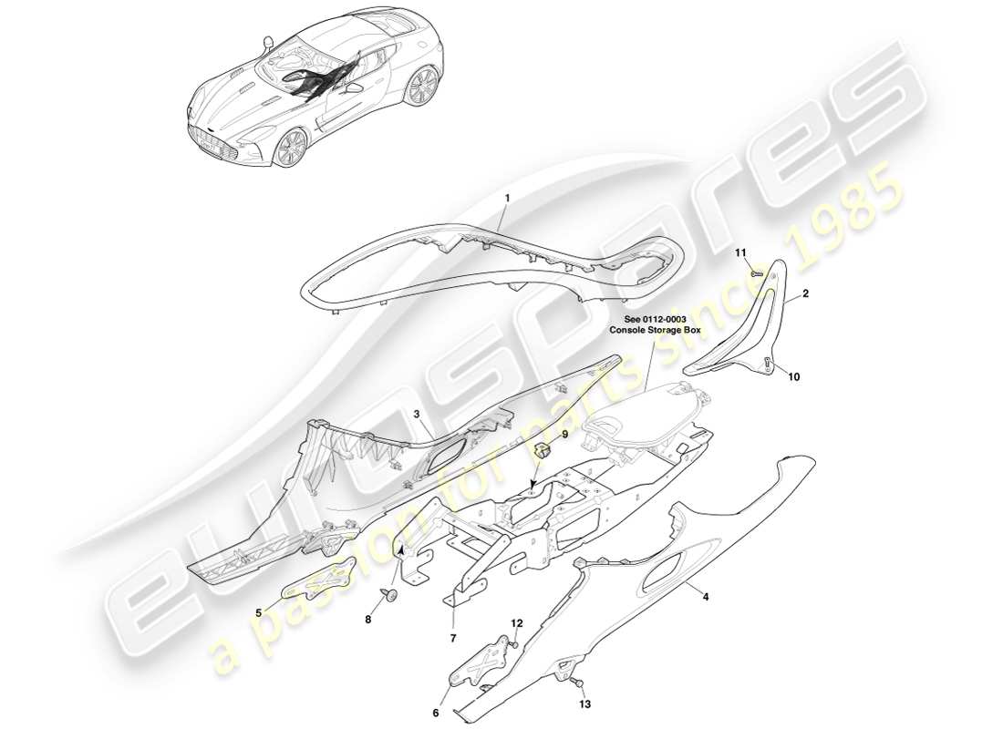 aston martin one-77 (2011) centre stack part diagram