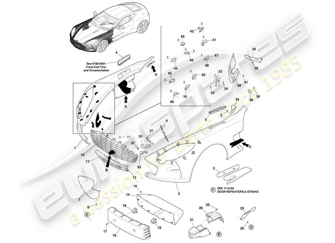 aston martin one-77 (2011) front wings and grille part diagram