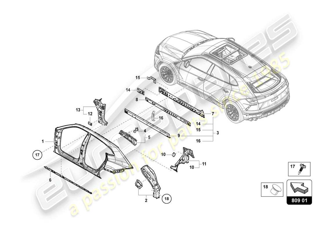 lamborghini urus (2021) body left part diagram