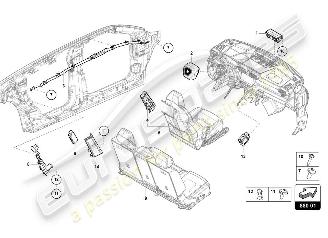 lamborghini urus (2021) airbag parts diagram