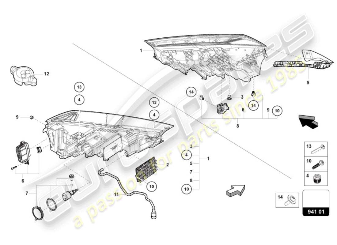 lamborghini urus (2021) led headlight parts diagram