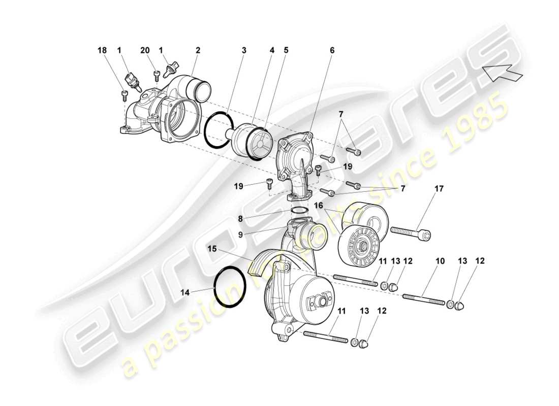 lamborghini lp640 coupe (2008) coolant pump parts diagram