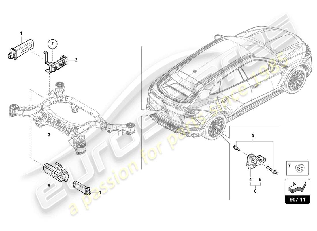 lamborghini urus (2021) tyre pressure sensor parts diagram