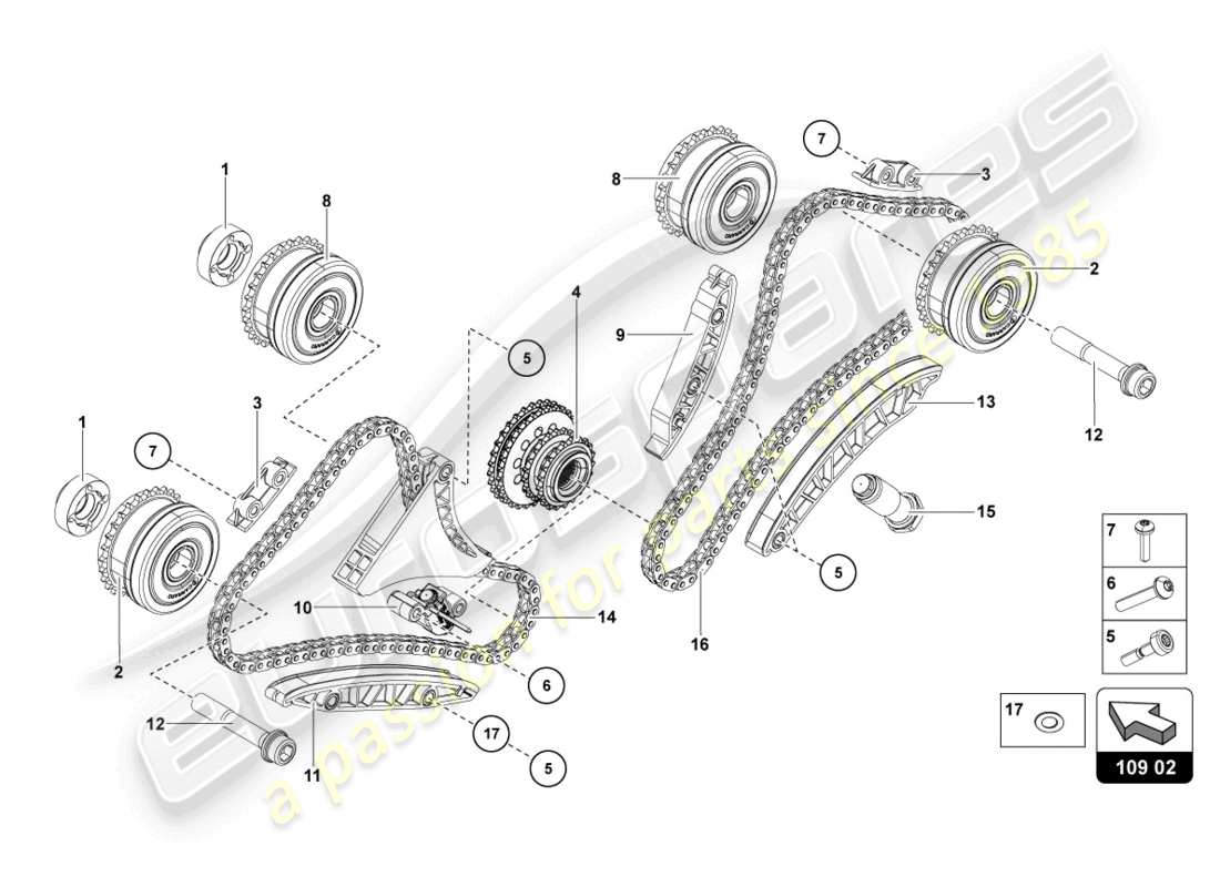 lamborghini countach lpi 800-4 (2022) timing chain parts diagram