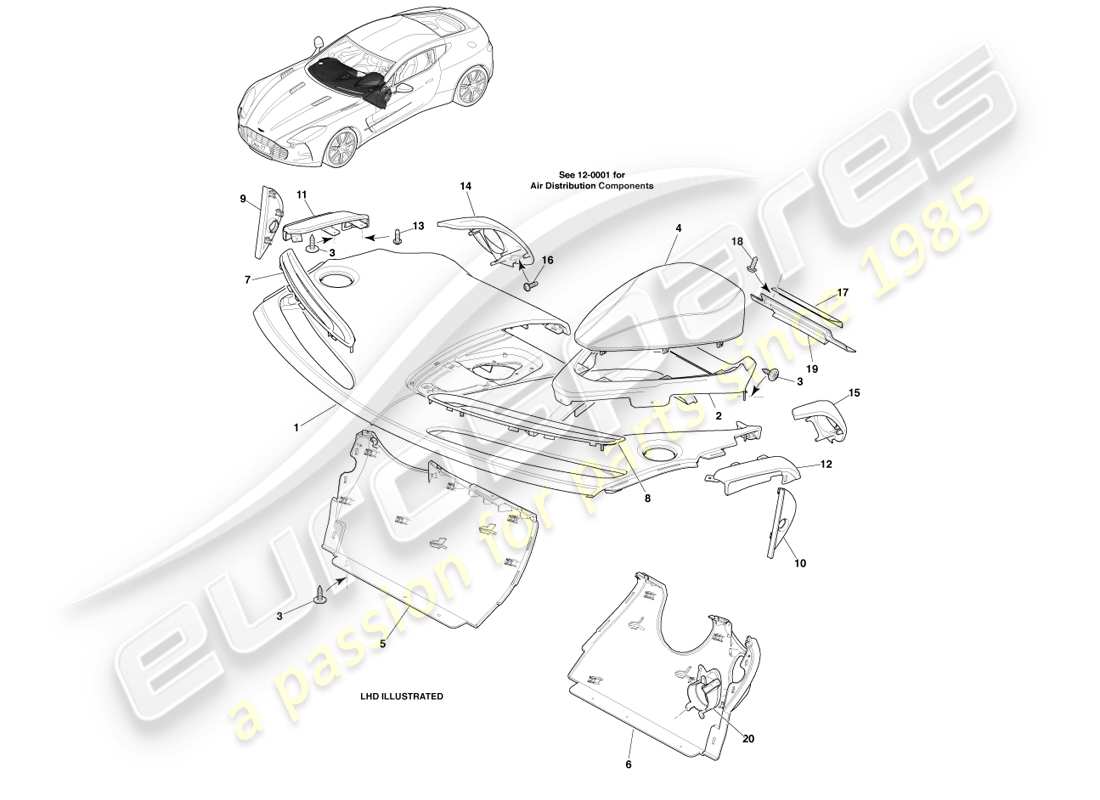 aston martin one-77 (2011) instrument panel part diagram