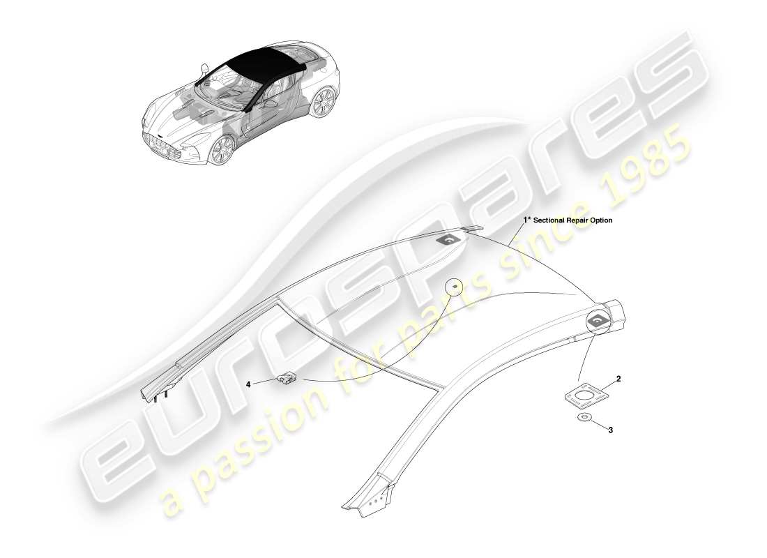 aston martin one-77 (2011) roof assembly part diagram