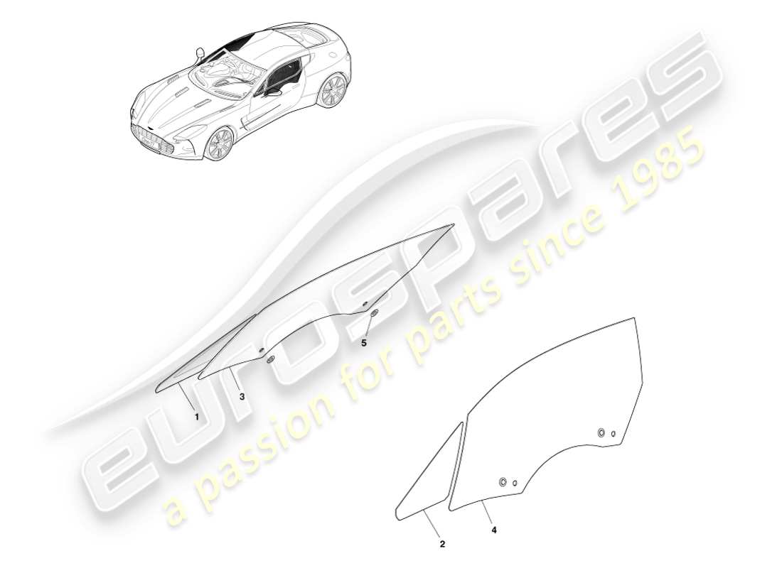 aston martin one-77 (2011) door glass part diagram