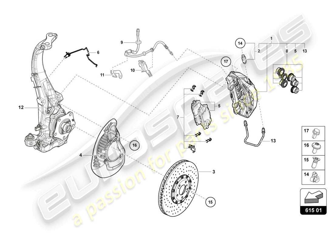 lamborghini urus (2022) fixed calliper brake front part diagram