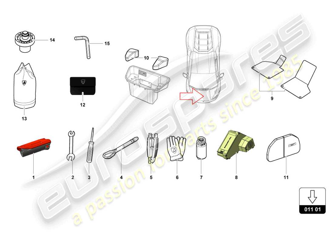 lamborghini evo coupe (2023) vehicle tools parts diagram