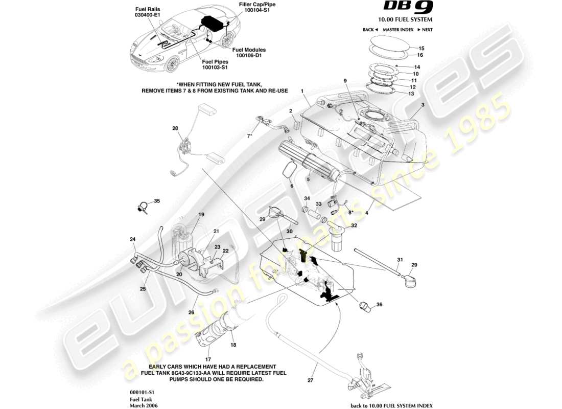 a part diagram from the aston martin db9 (2010) parts catalogue