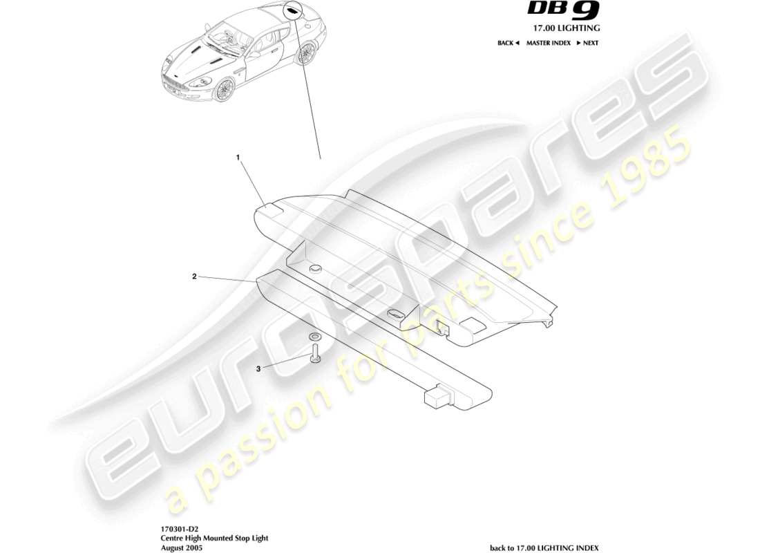 aston martin db9 (2012) high mounted stop light, coupe part diagram